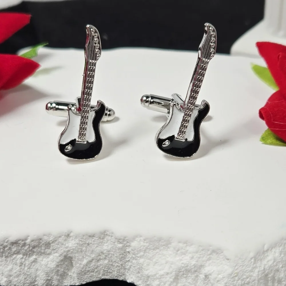 Guitar Cufflinks Silver Musician Tuxedo Prom Wedding Masculine Gift Professional